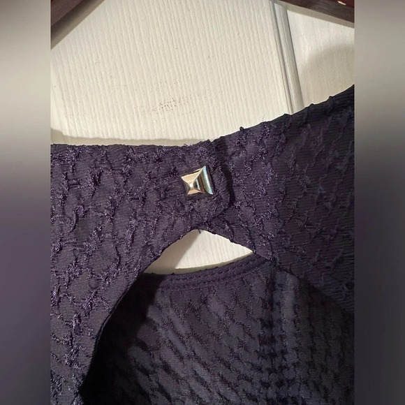 BIRDCAGE Anthropologie Navy Blue Sleeveless Cocktail Dress LARGE Back Cut Out - Picture 9 of 14